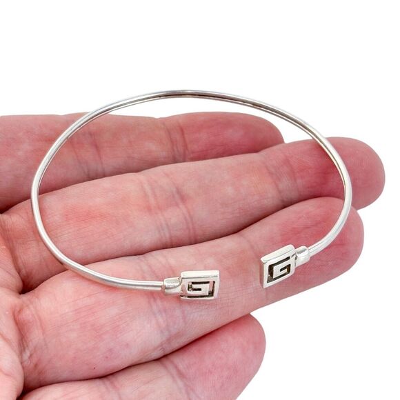 Elegant Sterling Silver Greek Key Bangle Bracelet (Unisex) - Picture 1 of 8